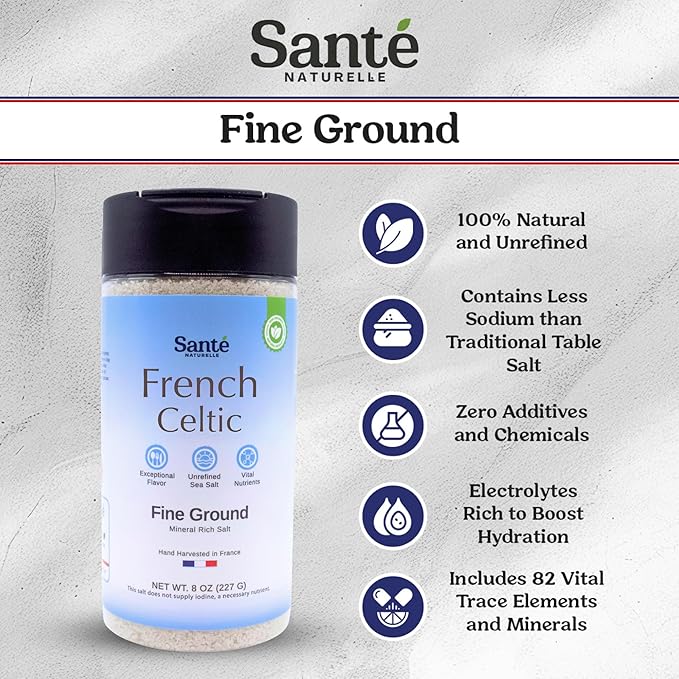 Sante French Fine Ground Sea Salt Shaker - 8 oz. Salt From the Celtic Sea, Unrefined French Sea
