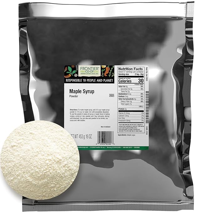 Frontier Co-op Maple Syrup Powder, 1lb Bulk Bag, Pure Maple Sugar, Natural Sweetener, Maple Powder