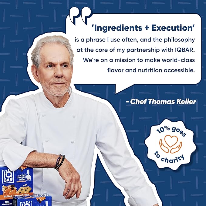 IQBAR x Chef Thomas Keller - Brain and Body Plant Protein Bars - Salted Caramel Chip - 12-Count