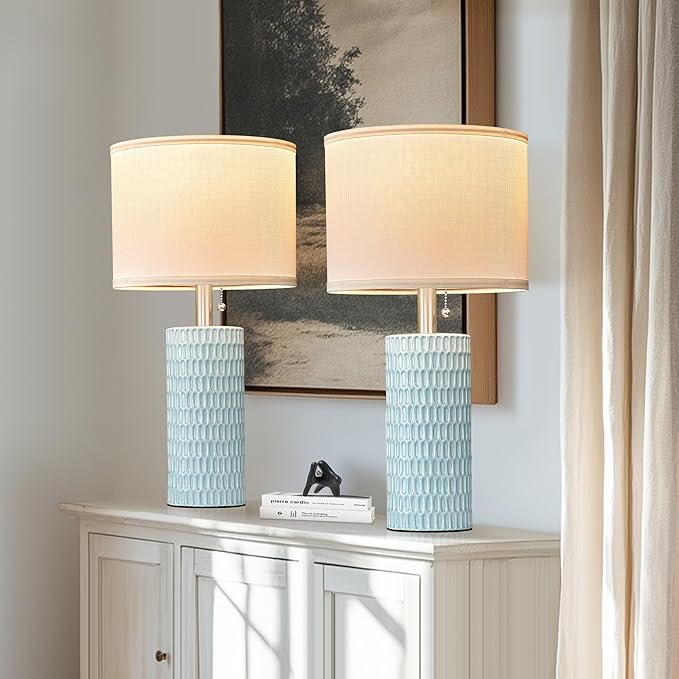 Table Lamps for Living Room Set of 2, Ceramic Table Lamps for Bedroom, 20" Modern Lamps for Night