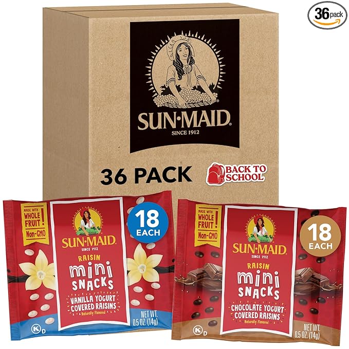 Sun-Maid Vanilla & Chocolate Yogurt Coated Raisins Variety Pack - (36 Pack) 0.5 oz Mini Snack-Size