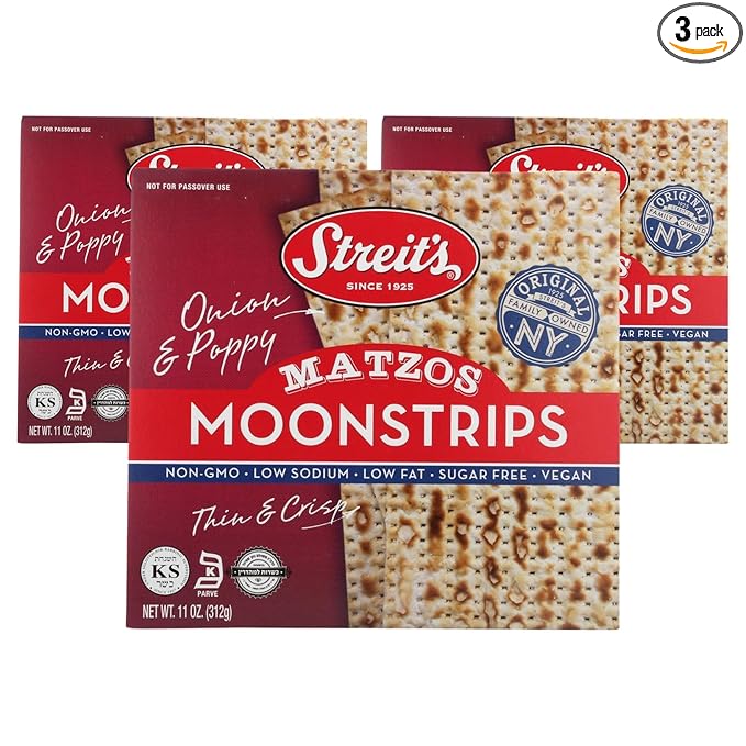 Streit's Moonstrips "Onion & Poppy" Matzo - Thin & Crispy, Non-GMO, Low Sodium, Low Fat, Vegan