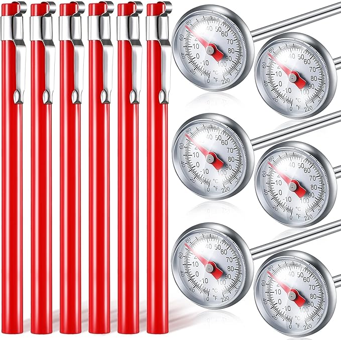 Xuhal 6 Pcs Stainless Steel Kitchen Thermometer with 5 Inch Long Stem 1 Inch Dial Thermometer Milk