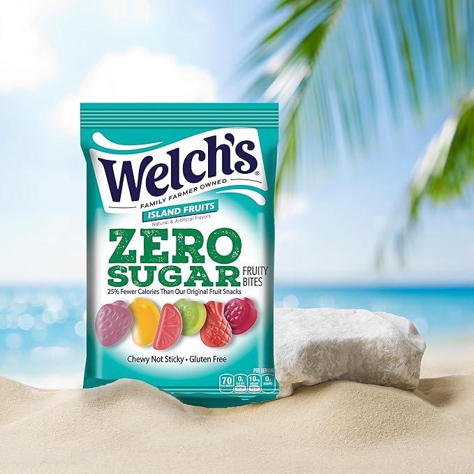 Welch's Zero Sugar Fruity Bites, Island Fruits Snack Box, Gluten Free & Sugar Free Snacks, 3oz