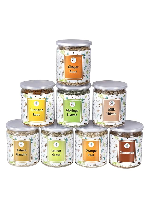 Loose Leaf Herbal Tea Set ??8 Premium Herbs - Up to 450 Cups - Ginger, Turmeric, Lemongrass