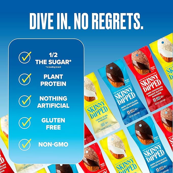 SkinnyDipped Snack Attack Almond Variety Pack, Chocolate Covered Almonds, Low Sugar, Gluten Free