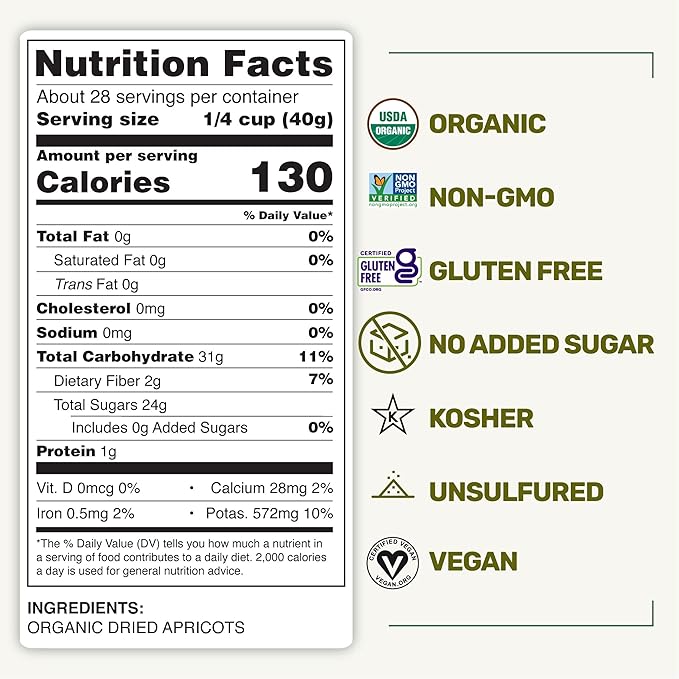 Happy Village Organic Turkish Dried Apricots, No Sugar Added Dried Fruit, 40 OZ Resealable Pack