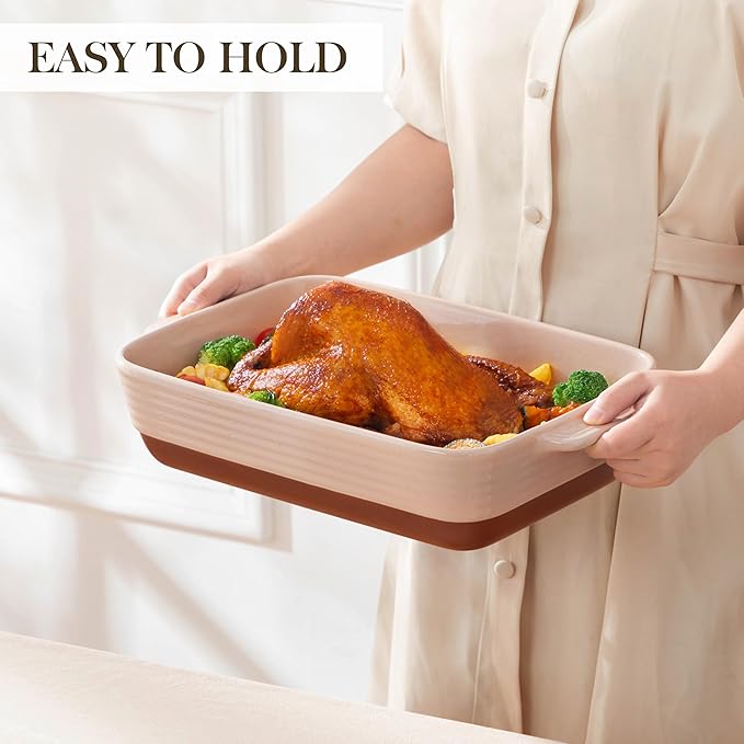 MALACASA 4.8 Qt Ceramic Oven Dish with Handles, 9 x 13 Inch Baking Dish Casserole Dishes, Deep