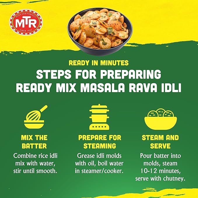 MTR Instant Masala Rava Idli Mix - Ready to Cook Authentic Indian Breakfast, Lunch, Dinner or Snack