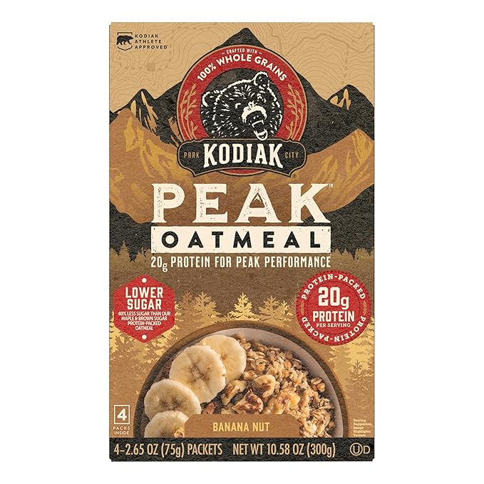 Kodiak Cakes Peak Instant Oatmeal Packets, Banana Nut, High Protein,100% Whole Grains, 6 box with 4