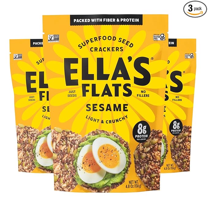 ELLA’S FLATS® Sesame All Seed Savory Crisps – All Natural, Gluten Free, Good Source of Protein