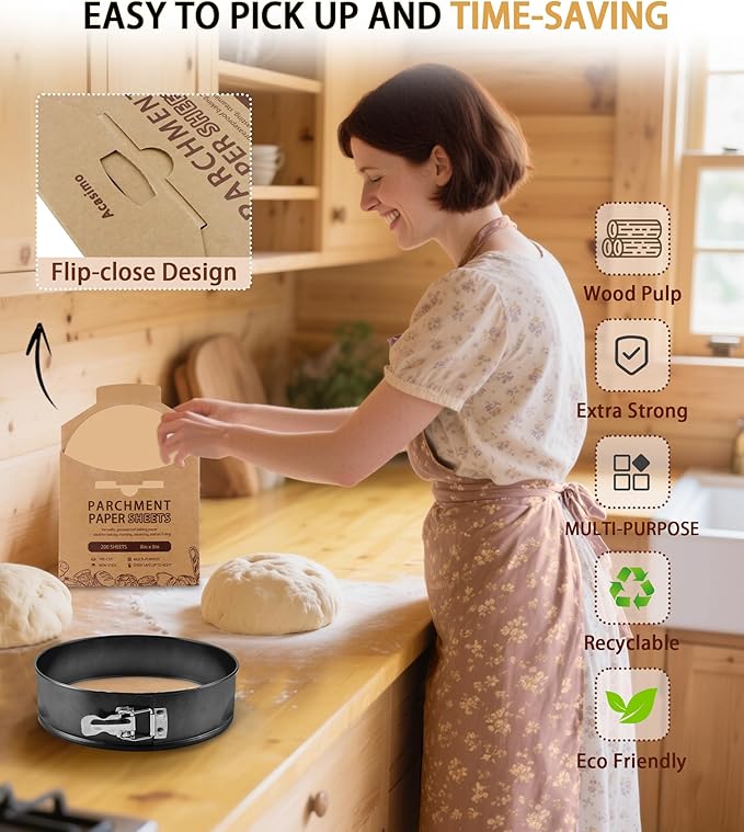 200Pcs Parchment Paper Rounds, 8 Inch Baking Parchment Circles, Precut Baking Sheets Round, Burger