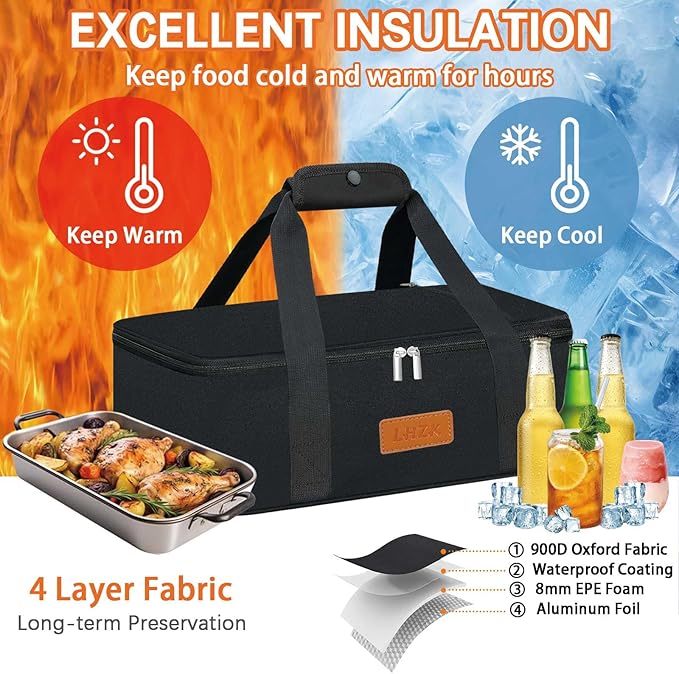 LHZK Insulated Casserole Carriers for Hot or Cold Food, Lasagna Holder Tote for Potluck Parties