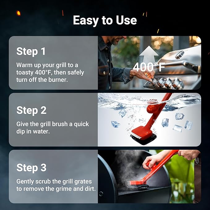 BBQ Grill Brush Bristle Free - 17" Safe Steam Grill Cleaner Brush with Scraper and 3 Brush Heads