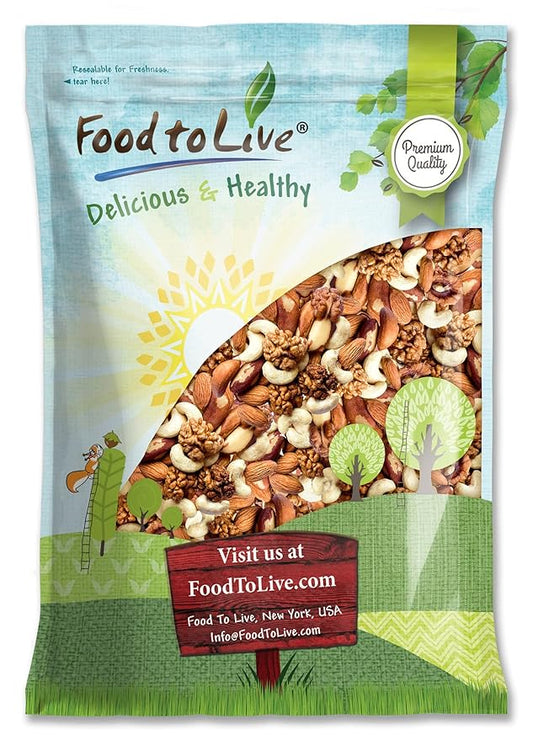 Food to Live Mixed Raw Nuts, 8 Pounds ??Cashews, Brazil Nuts, Walnuts, Almonds, Unsalted, Kosher