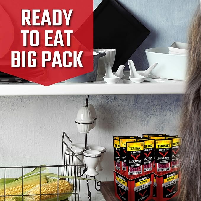 Jack Link's Beef Steak, Teriyaki - Protein Snacks, Meat Snack with 9g of Protein, Made with 100%