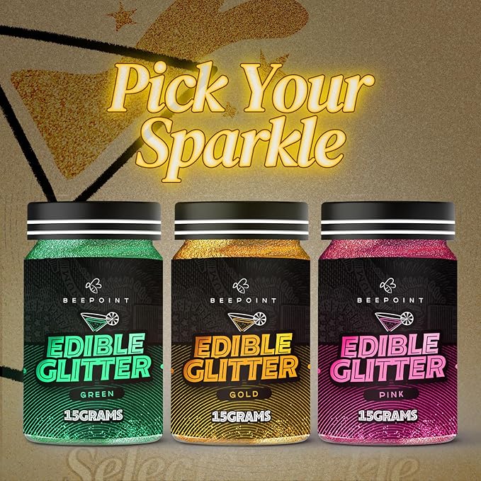 BeePoint Gold Edible Glitter for Drinks 15g - Food Grade, Vibrant Color Shimmer Powdered Dust for