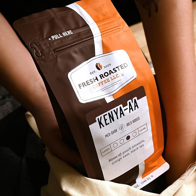Fresh Roasted Coffee, Kenya AA, 5 lb (80 oz), Med-Dark Roast, Kosher, Whole Bean