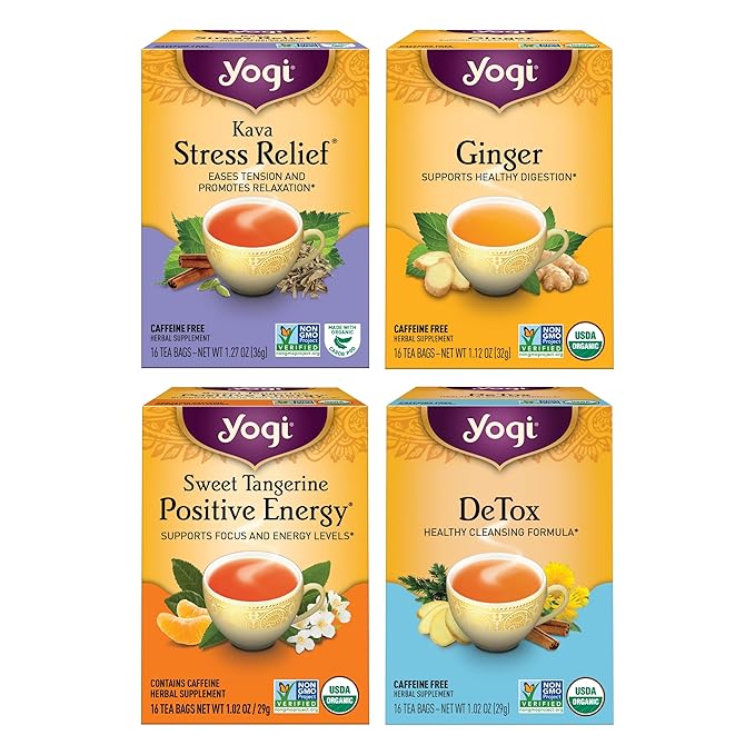 Yogi Tea Well-Being Variety Pack - 16 Bags per Pack (4 Packs) - Black & Herbal Sampler - Caffeine &