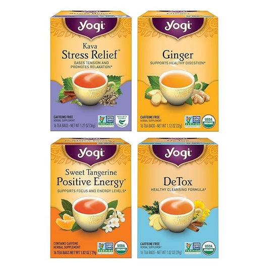 Yogi Tea Well-Being Variety Pack - 16 Bags per Pack (4 Packs) - Black & Herbal Sampler - Caffeine &