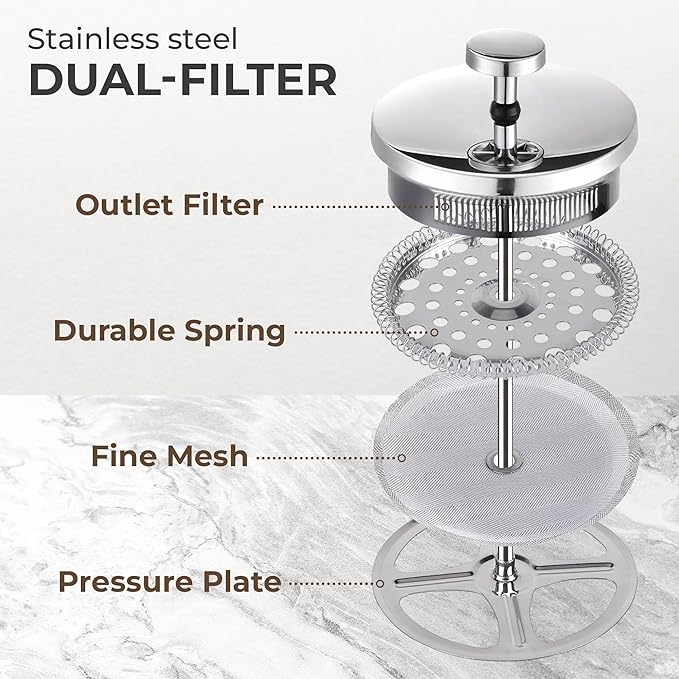 Kaffe Glass French Press Coffee Maker (27oz / 0.8L) - Double-Wall Insulated Borosilicate Glass
