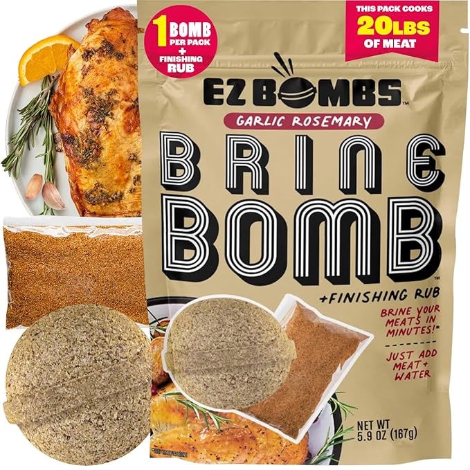 EZ Bombs Garlic Rosemary Brine Bomb Seasoning with Finishing Rub, Pack of 1 – All-in-One Turkey