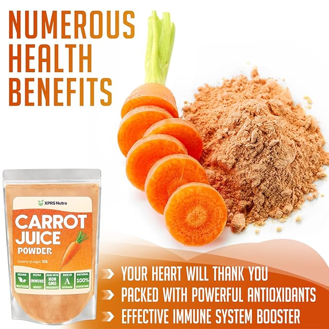 XPRS Nutra 100% Natural Carrot Juice Powder - Pure Carrot Powder from The USA - Ideal for Juice and