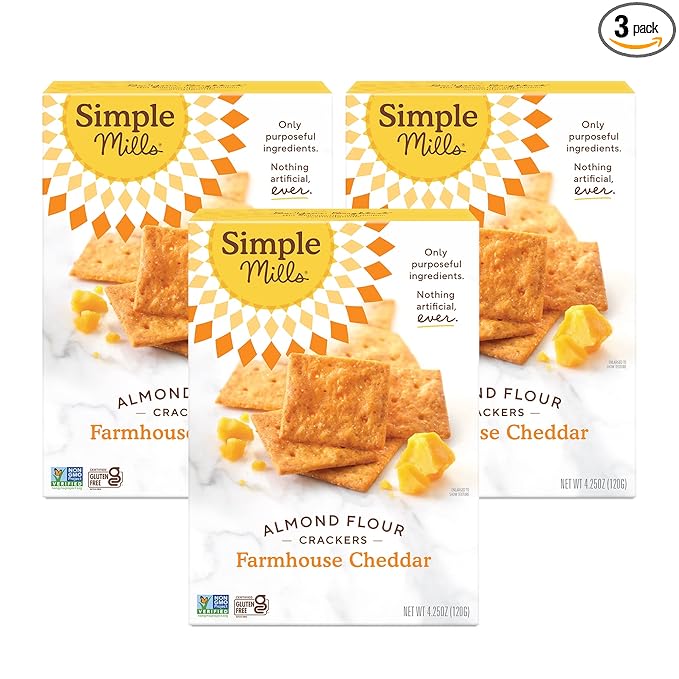 Simple Mills Almond Flour Crackers, Farmhouse Cheddar - Gluten Free, Healthy Snacks, 4.25 Ounce