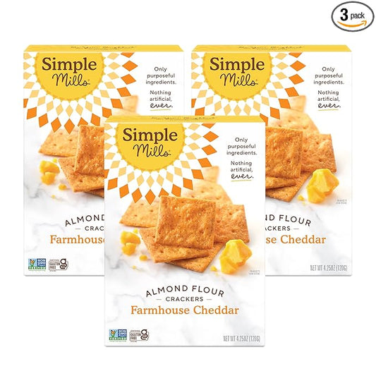 Simple Mills Almond Flour Crackers, Farmhouse Cheddar - Gluten Free, Healthy Snacks, 4.25 Ounce