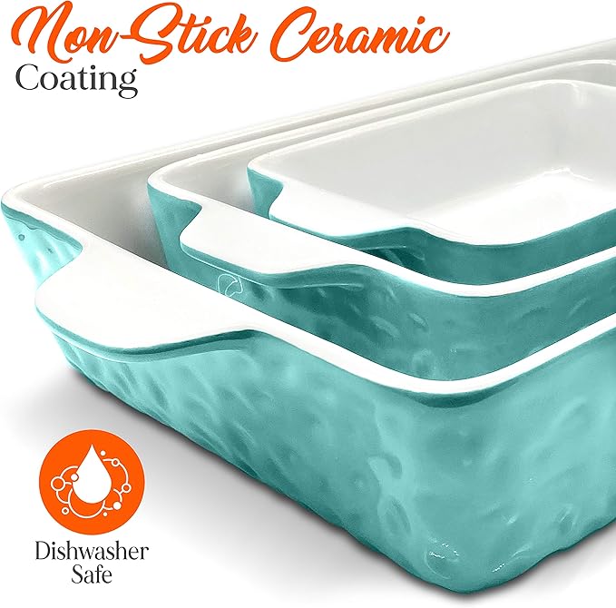 NutriChef 3-Piece Nonstick Ceramic Bakeware Set - PFOA PFOS PTFE Free Baking Tray Set w/Odor-Free