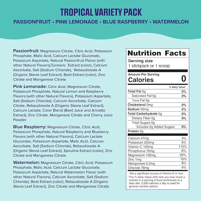 Ultima Replenisher Daily Electrolyte Powder Drink Mix ??Sugar Free ??Tropical Variety, 20
