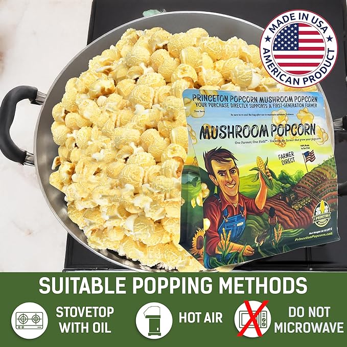 Princeton Popcorn Yellow Mushroom Popcorn Kernels - Easy-Eating, Extra Large Popping Corn, Non-GMO