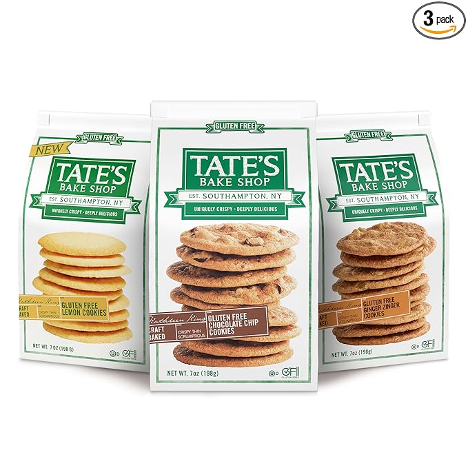 Tate's Bake Shop Gluten Free Cookies Variety Pack, Lemon, Ginger Zinger and Chocolate Chip Cookies