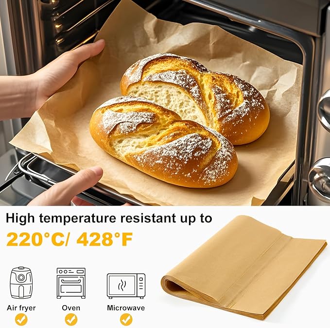 Sunhoo 100 PCS 9 x13" Parchment Paper Sheets for Baking Wrapping Paper Unbleached Air Fryer Oven
