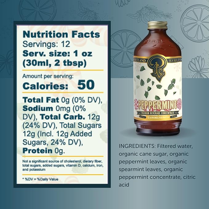 Portland Syrups Peppermint Syrup for Lattes, Coffee & Mocktails - Organic Cane Sugar & Peppermint