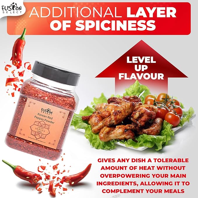 Fusion Select Korean Non-GMO Red Chili Pepper Flakes Powder, Gluten Free, Premium Gochugaru for
