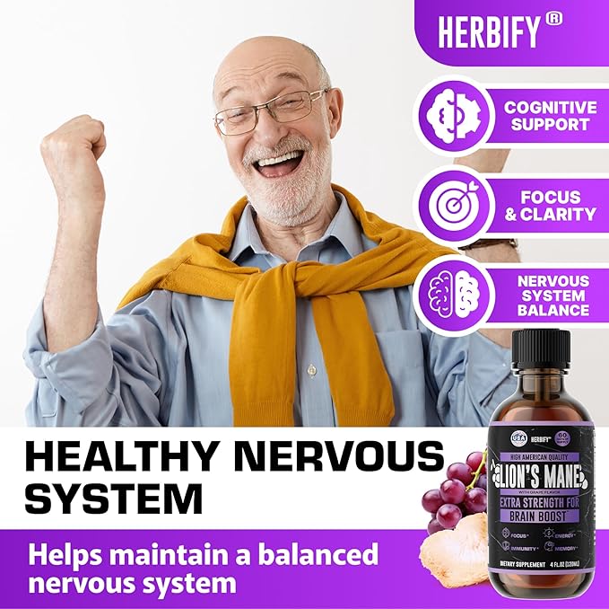 HERBIFY Lions Mane Supplement - Daily Mushroom Supplement for Memory, Focus & Clarity - Brain