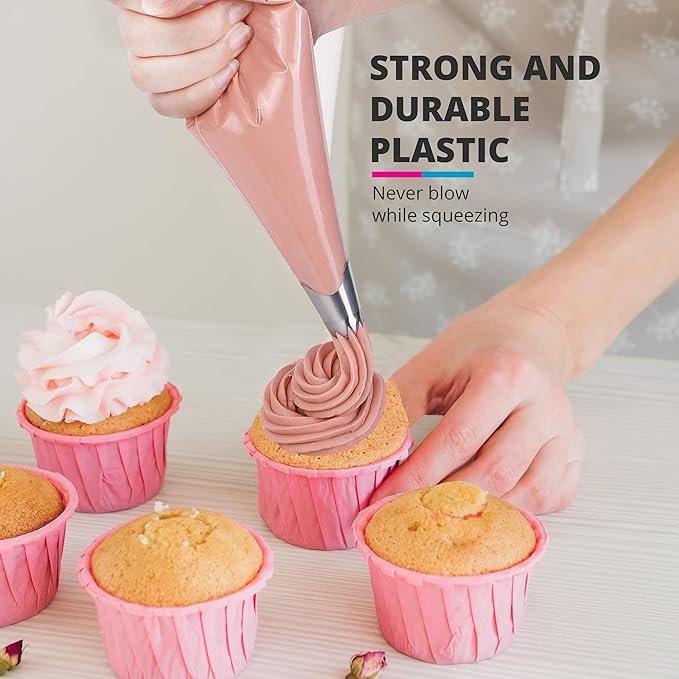 Riccle Disposable Piping Bags 16 Inch - 100 Textured Anti Burst Pastry Bags - Icing Piping Bags for