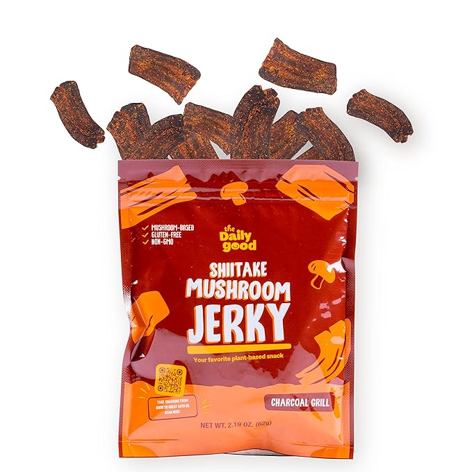 The Daily Good Mushroom Jerky - Single-Pack Snacks, High-Fiber Mushroom Snack, Meatless &