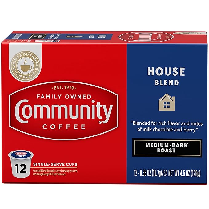 Community Coffee House Blend 12 Count Coffee Pods, Medium-Dark Roast, Compatible with Keurig 2.0