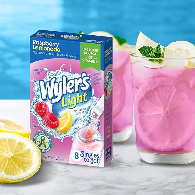 Wyler's Light Singles To Go Powder Packets, Water Drink Mix, Raspberry Lemonade, 96 Single Servings