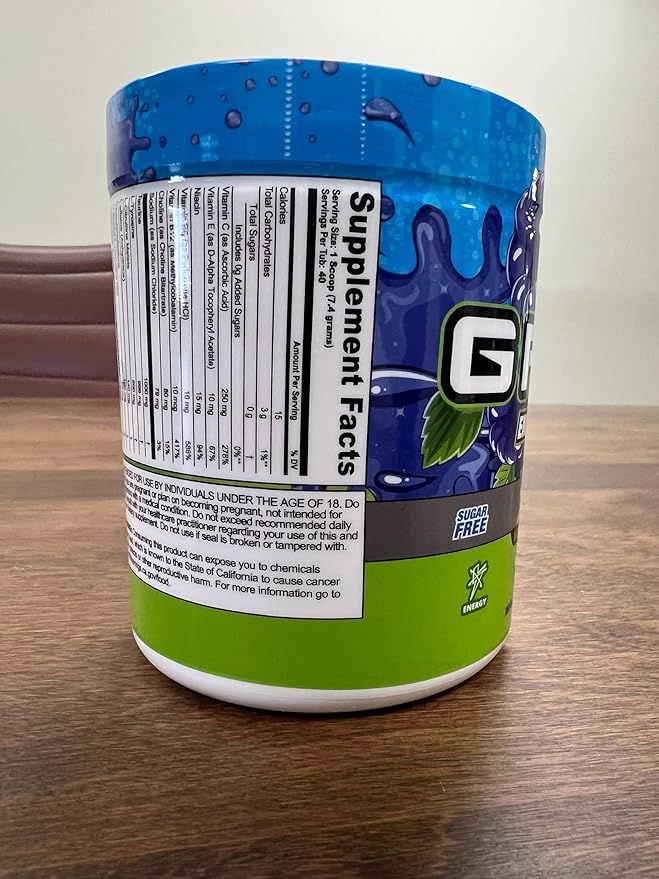 G Fuel Chug Rug Energy Drink Powder, Pre Workout Caffeine Mix for Gaming, Sugar Free Focus Amino, Vitamin + Antioxidants, 10.44oz (Sour Blue Raspberry, 40 Servings)