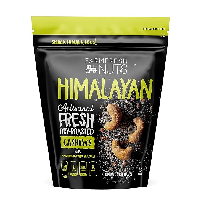 Dry Roasted Cashews Himalayan Salted (2 Lbs.) - Baked in Small Batches for Added Freshness - Oven
