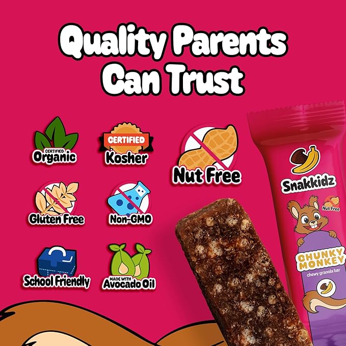 Snakkidz Organic Chewy Granola Bar, Allergen Free, Made with Avocado Oil, Low Sugar (45 Bars