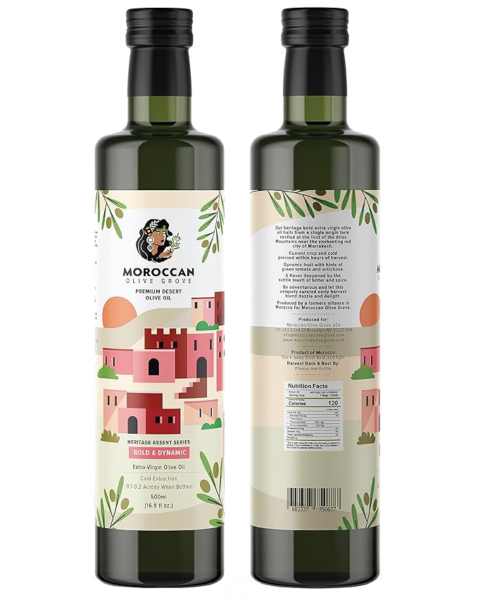 MOROCCAN OLIVE GROVE - Bold & Dynamic - Premium Desert Extra Virgin Cold Extracted Olive Oil, 100%