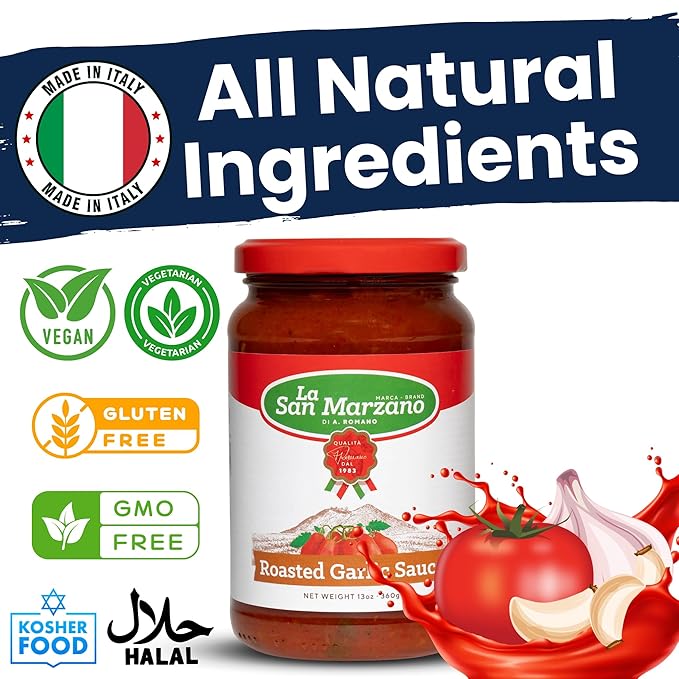La San Marzano Roasted Garlic Sauce, 13 oz, Pasta Sauce Made in Italy, All Purpose Tomato Premium
