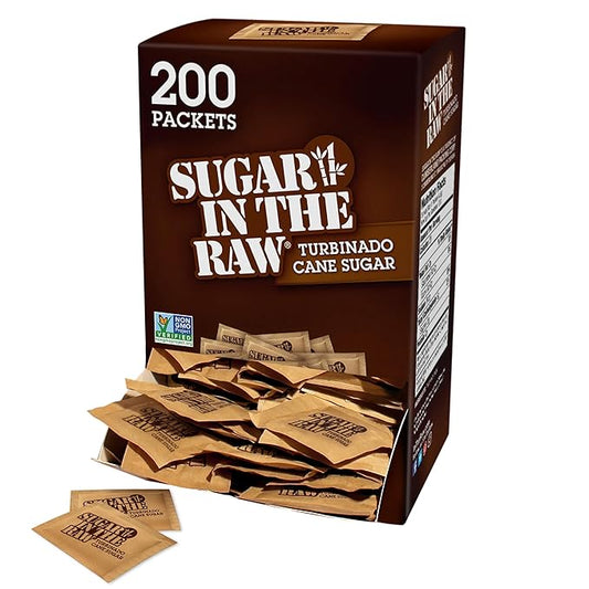 Sugar In The Raw Turbinado Cane Sugar Packets, 200 Ct Box, 1 Pack, Pure, All-Natural Turbinado