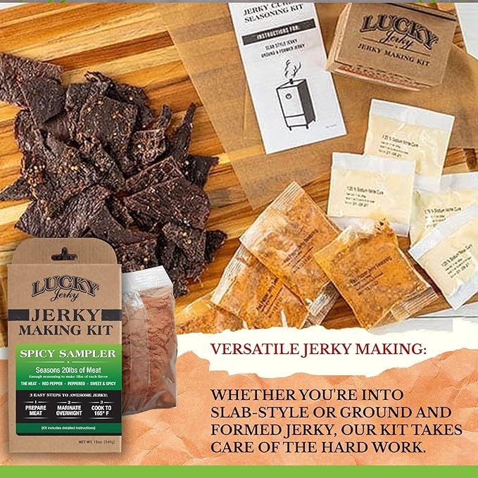 Lucky Jerky Ultimate Spicy DIY Jerky Seasoning Kit - 12oz - The Heat, Red Pepper, Black Pepper and