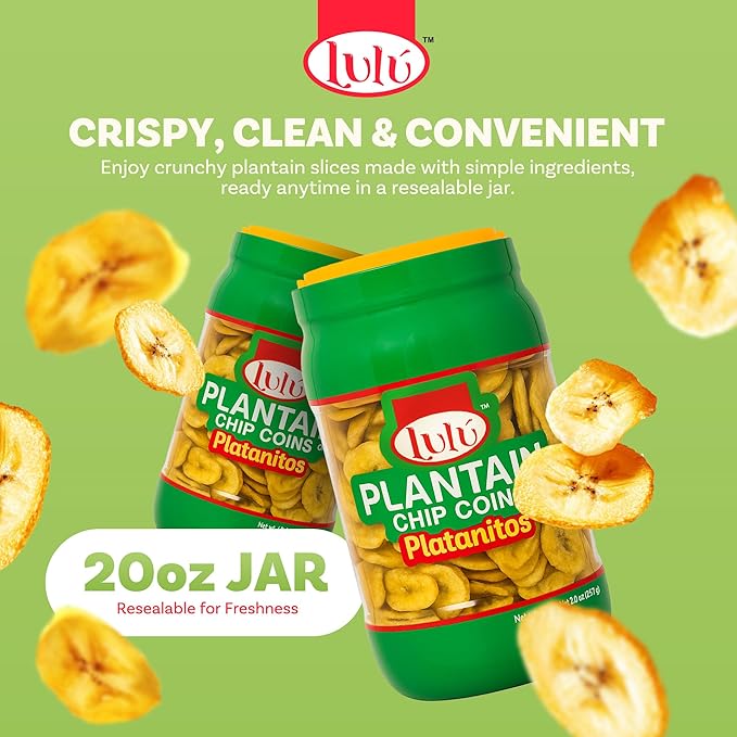 LULU Plantain Chip Coins ??Original Flavor, 20 oz Jar ??Crunchy Plantain Slices ??No Artificial
