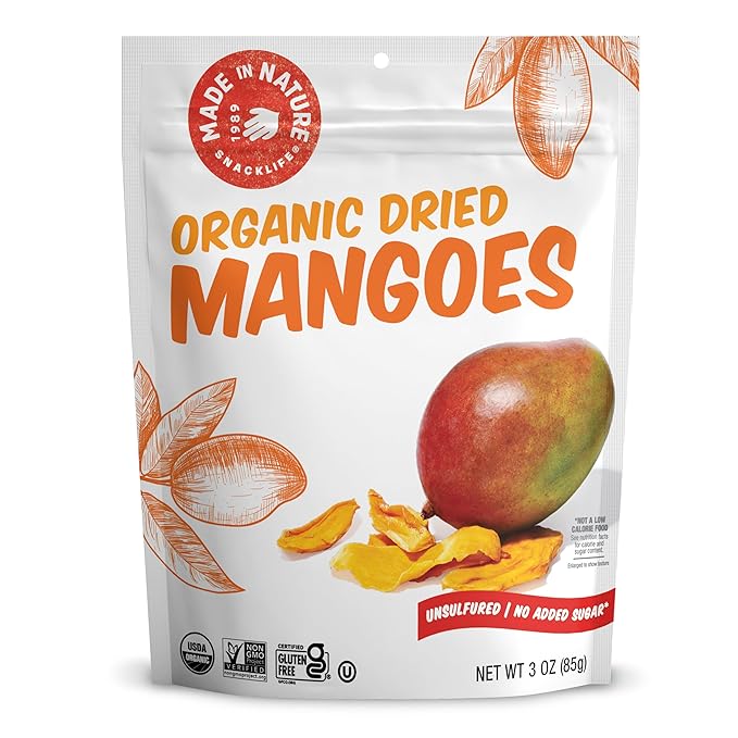 Made In Nature Organic Dried Mangoes, 3 Ounce (Pack of 6) ??Vegan Snack, Non-GMO, Unsulfured